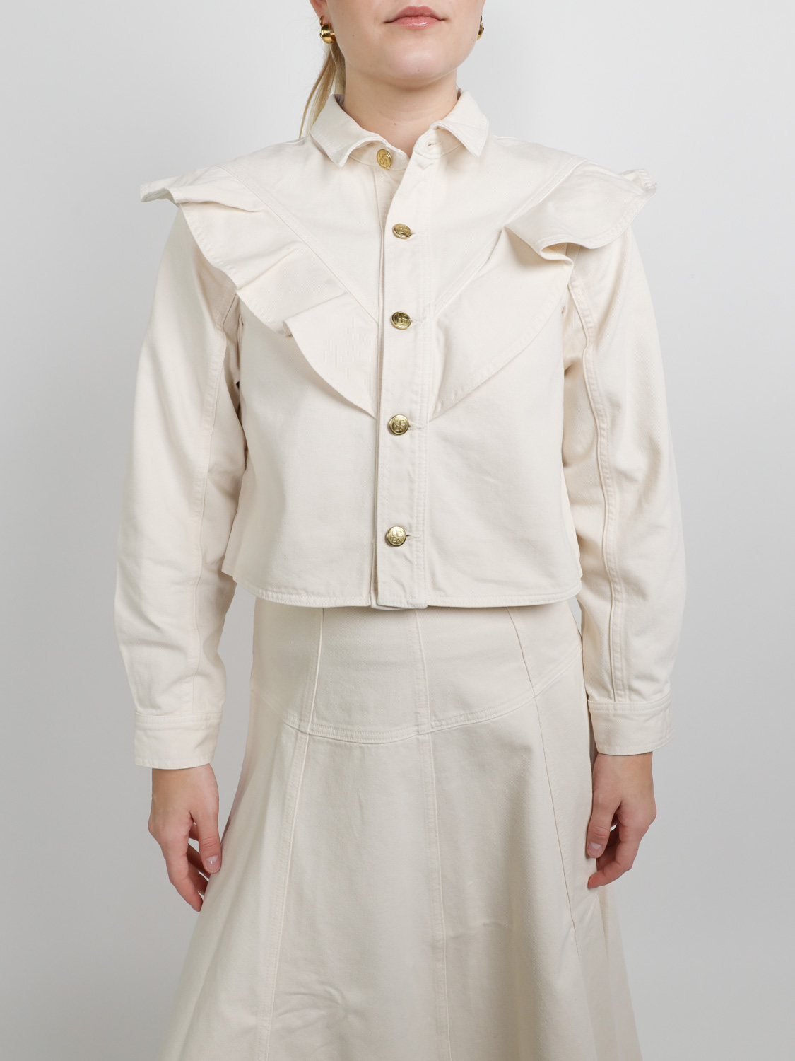 Ulla Johnson The Mathilde - Denim shirt with ruffles creme S Ulla Johnson The Mathilde - Denim shirt with ruffles creme S
