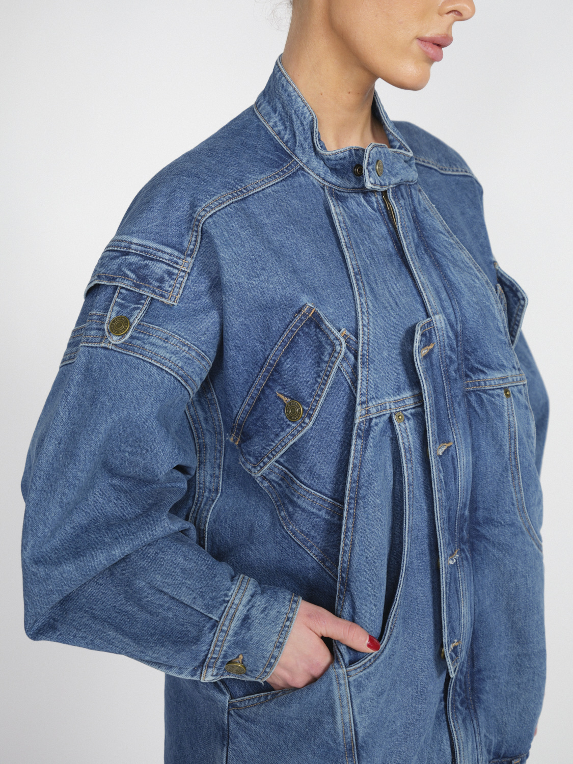 Frame The Mac - Oversized denim jacket with layer effects and belt  blue XS