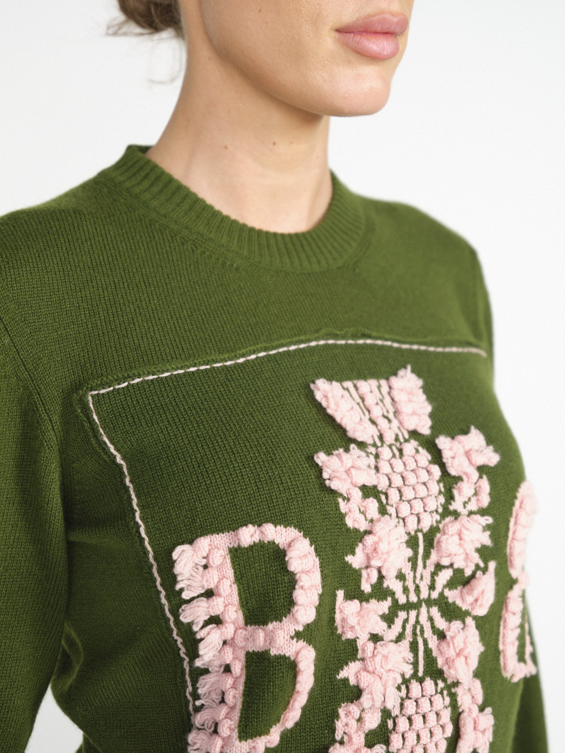 Barrie Sweater with Barrie Logo Cashmere Patch - Cotton Sweater with Cashmere Logo green M