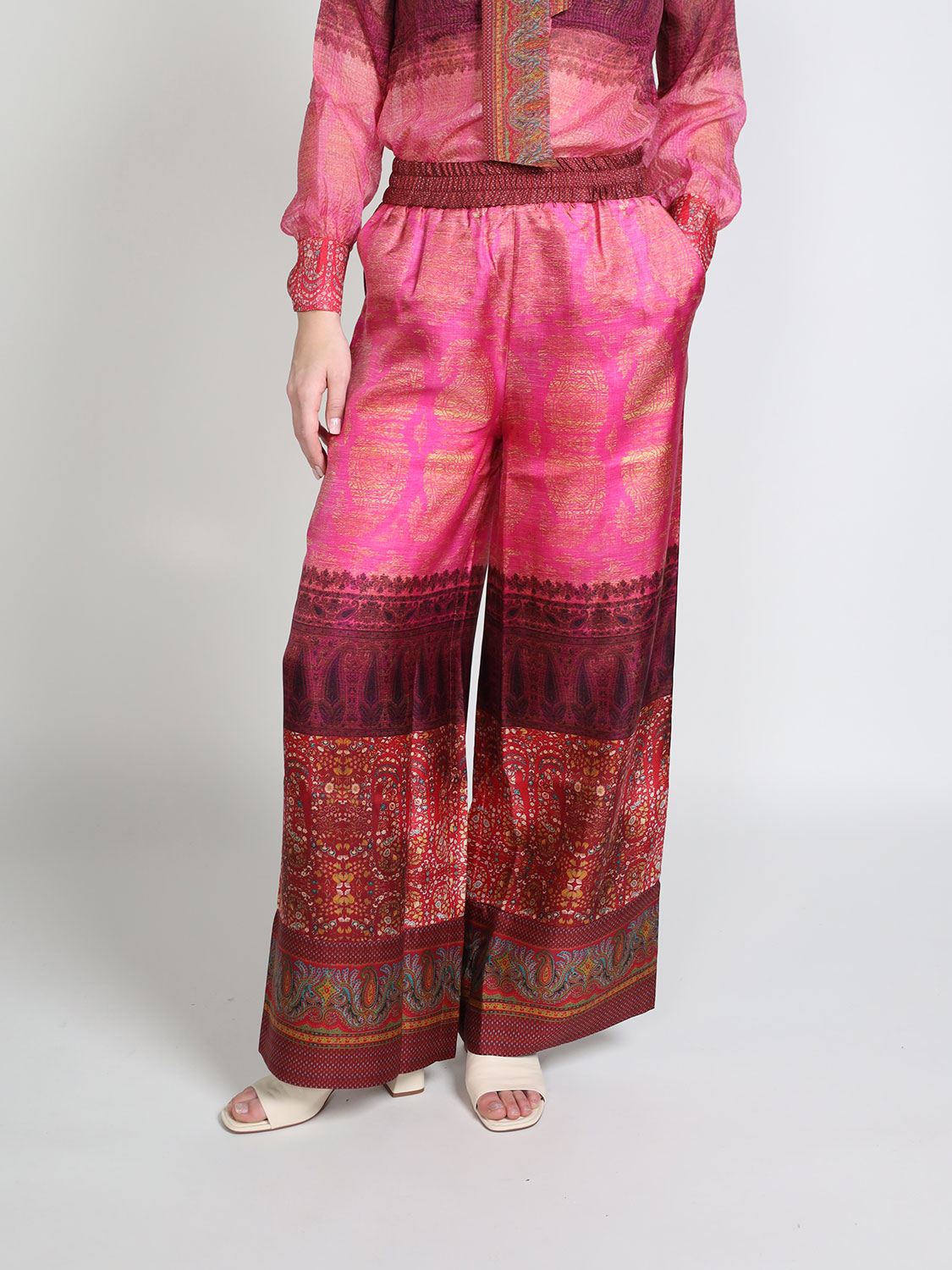 Pierre Louis Mascia Aloe – Seiden-Hose mit orientalischem Muster   rot S