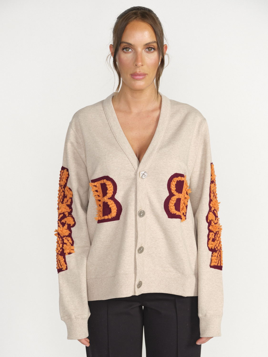 Barrie Barrie - Thistle Logo Cardigan Beige with orange applications   red S