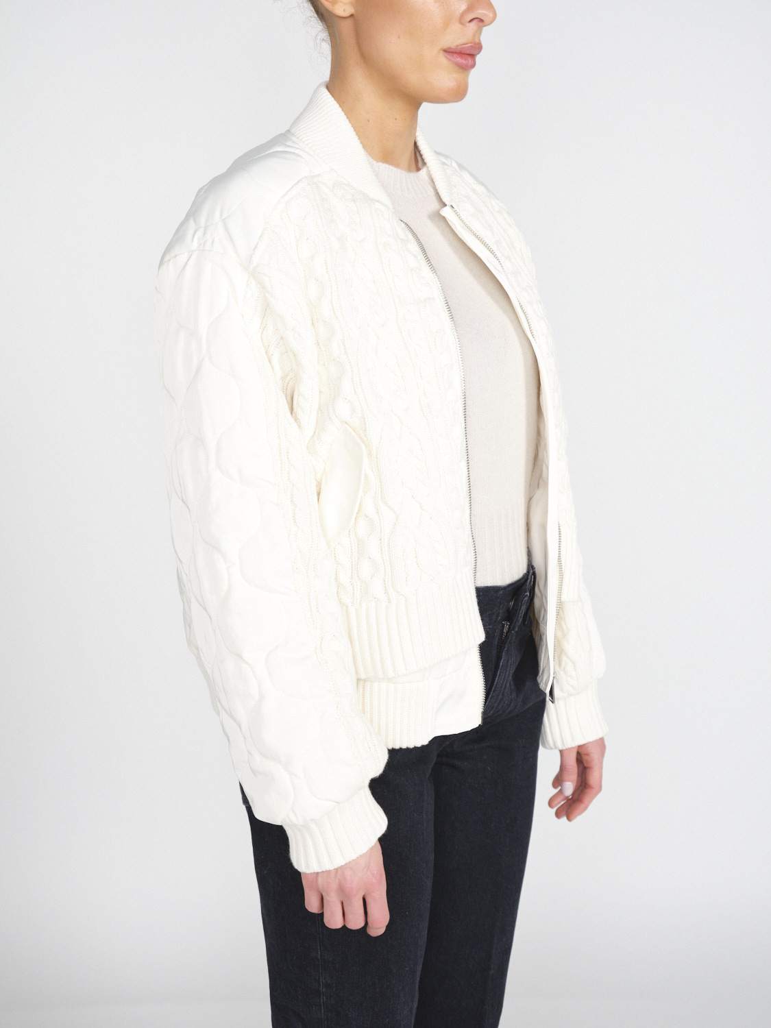 Simkhai Rollins Bomber - Veste bomber en coton avec détails en tricot creme S