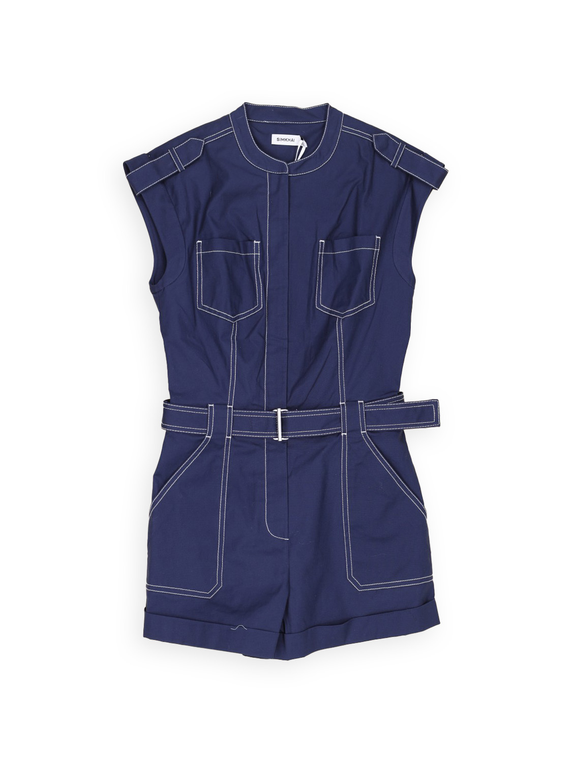 Simkhai Tinka – Jumpsuit mit weißen Nahtdetail   blau 34