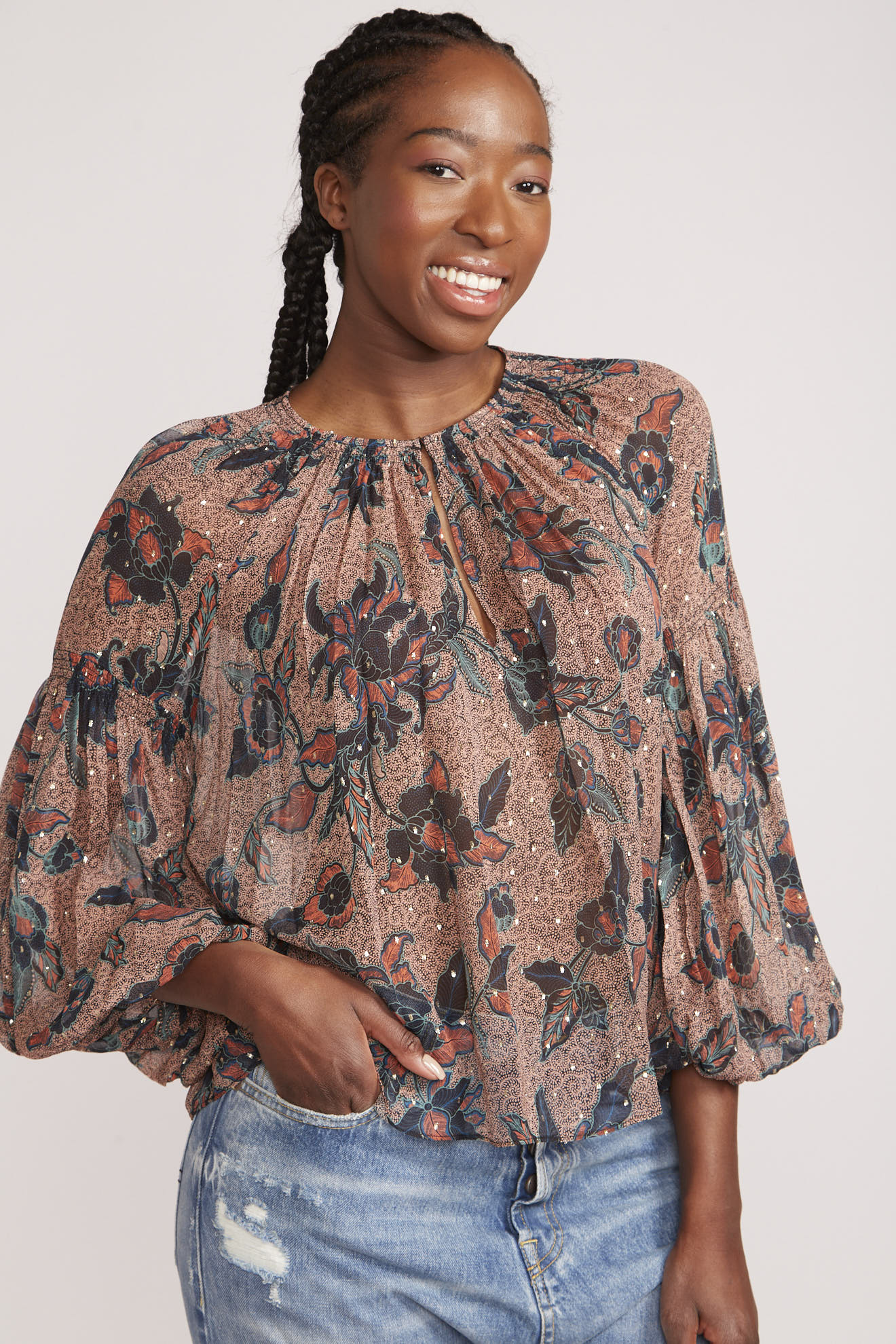 ulla johnson blouse multi all over print butterflies cotton model front