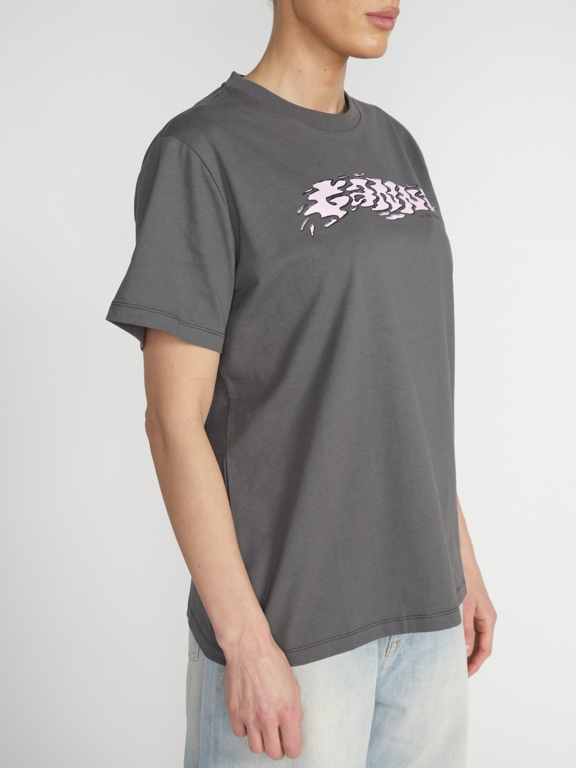Ganni Relaxed T-Shirt mit graphischem Logo-Detail   caqui XS
