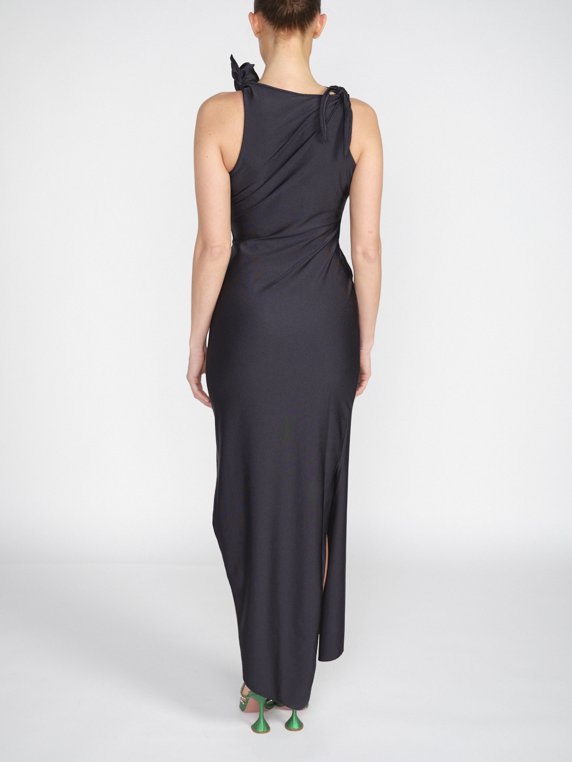 Coperni Stretchiges Jersey-Maxikleid mit Cut-Out und Rosen-Dekor  schwarz XS