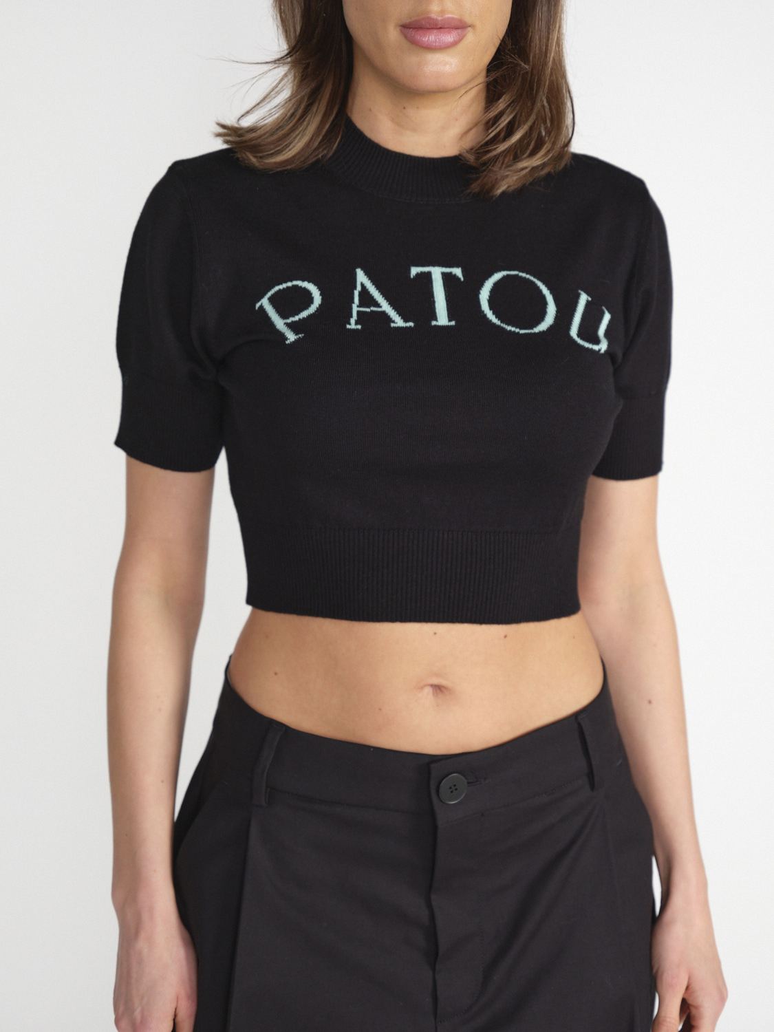 Patou Cropped Shirt with Label Print   black S