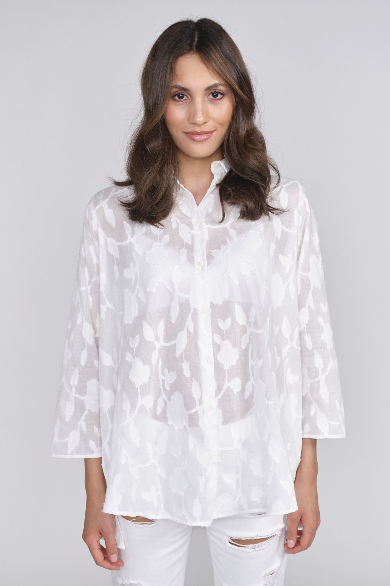Larens Weit geschnittene Bluse mit floralem Muster aus Baumwolle weiß 36
