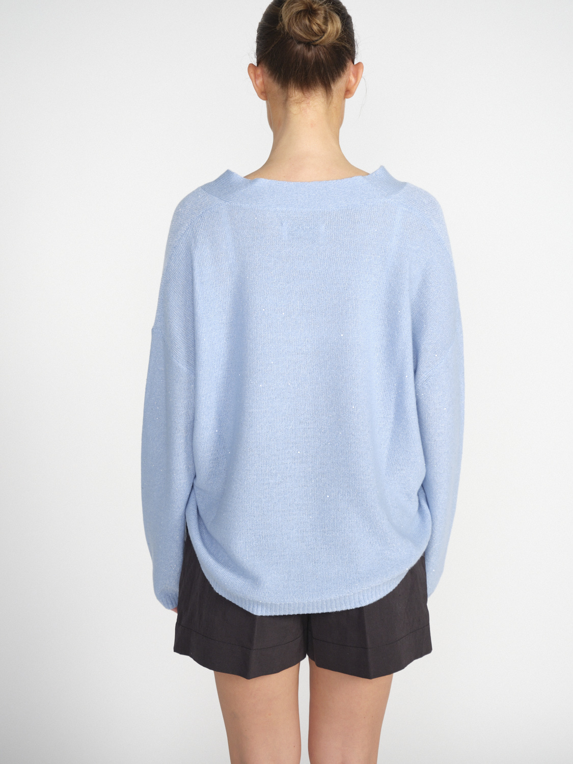 LU Ren Avery - Lightweight cashmere-silk blend sweater with sequins hellblau M