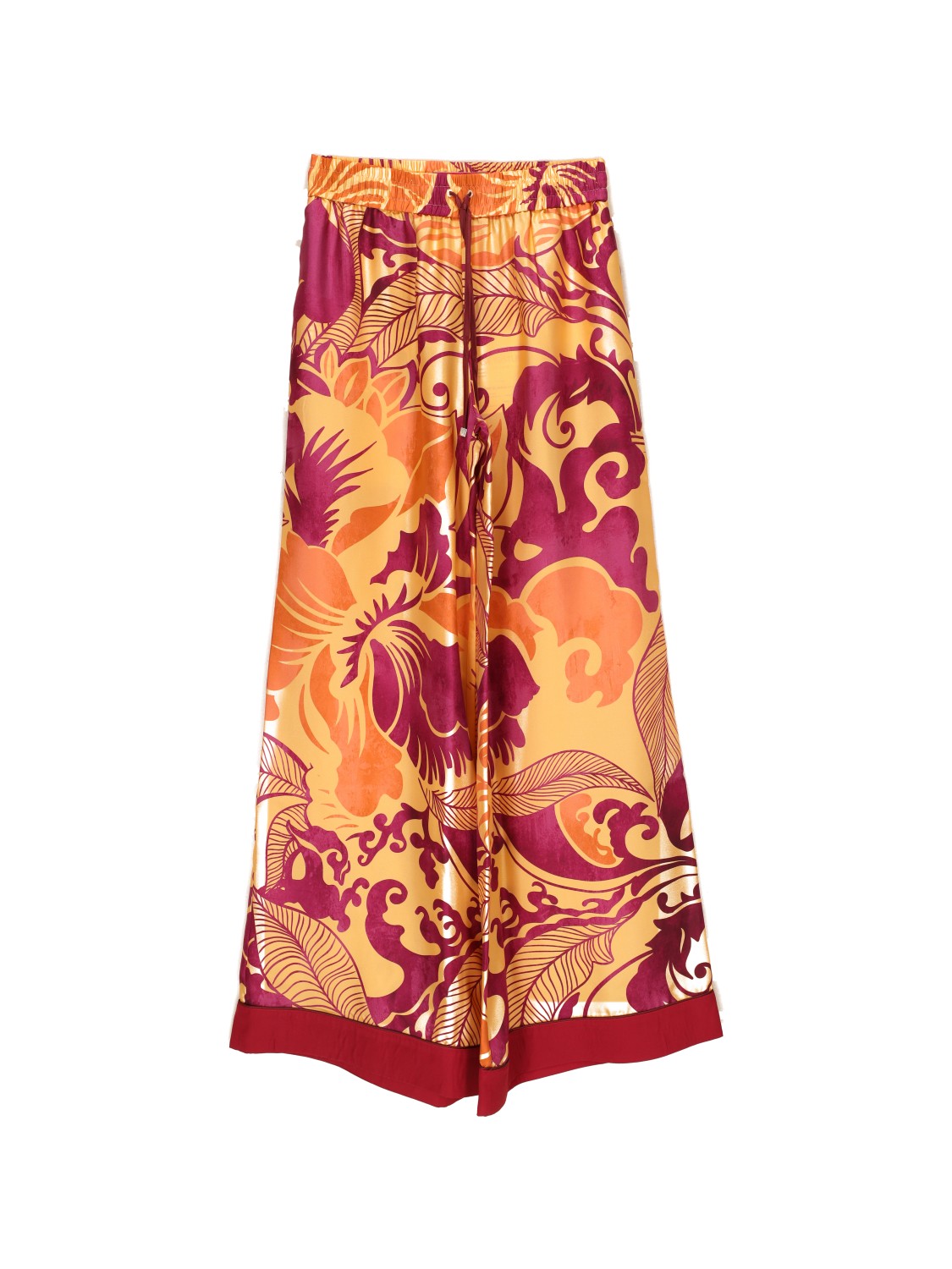 Wide leg silk pants with floral design 