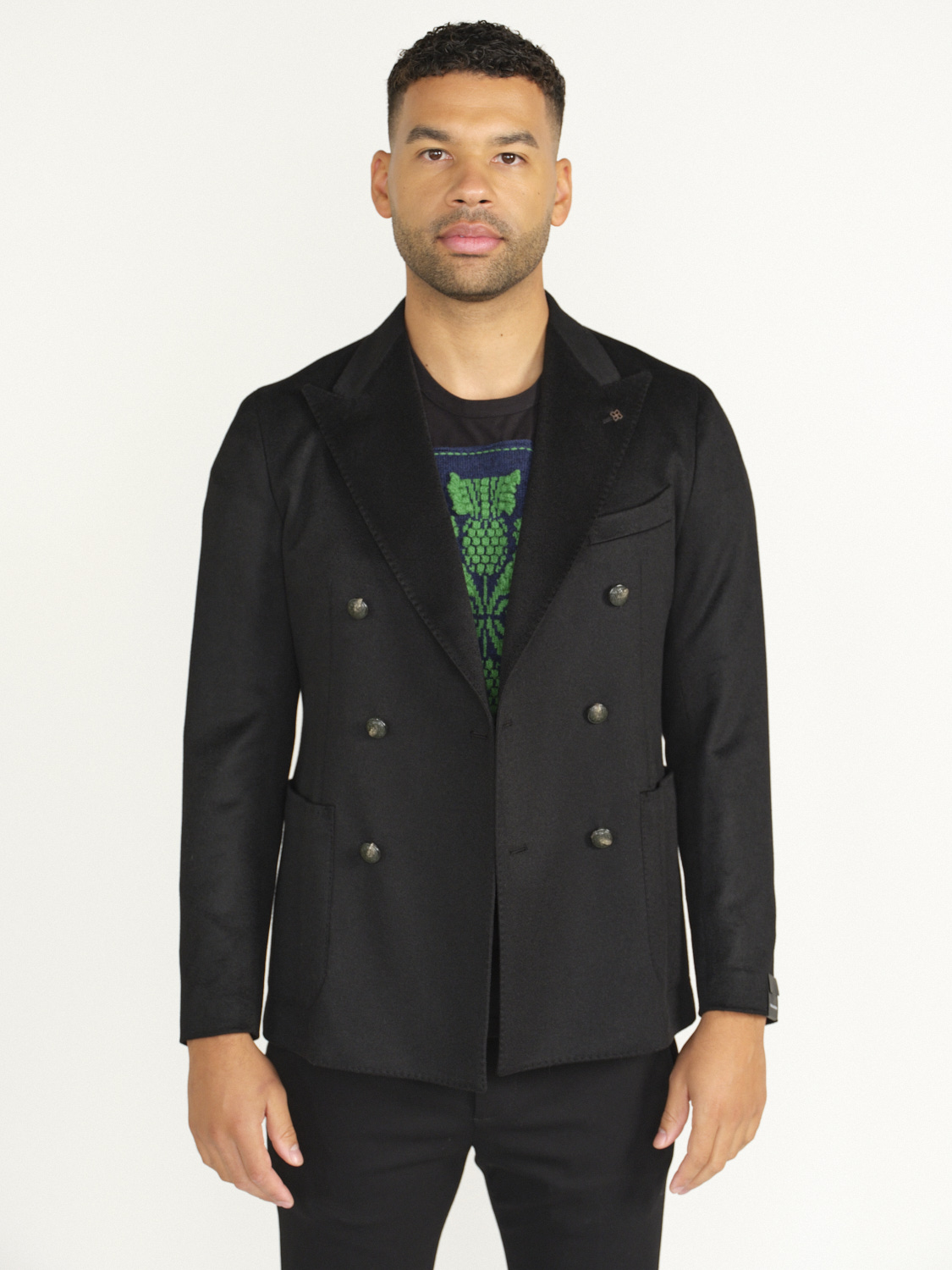 TAGLIATORE Jacket with double breasted button placket in virgin wool black 48