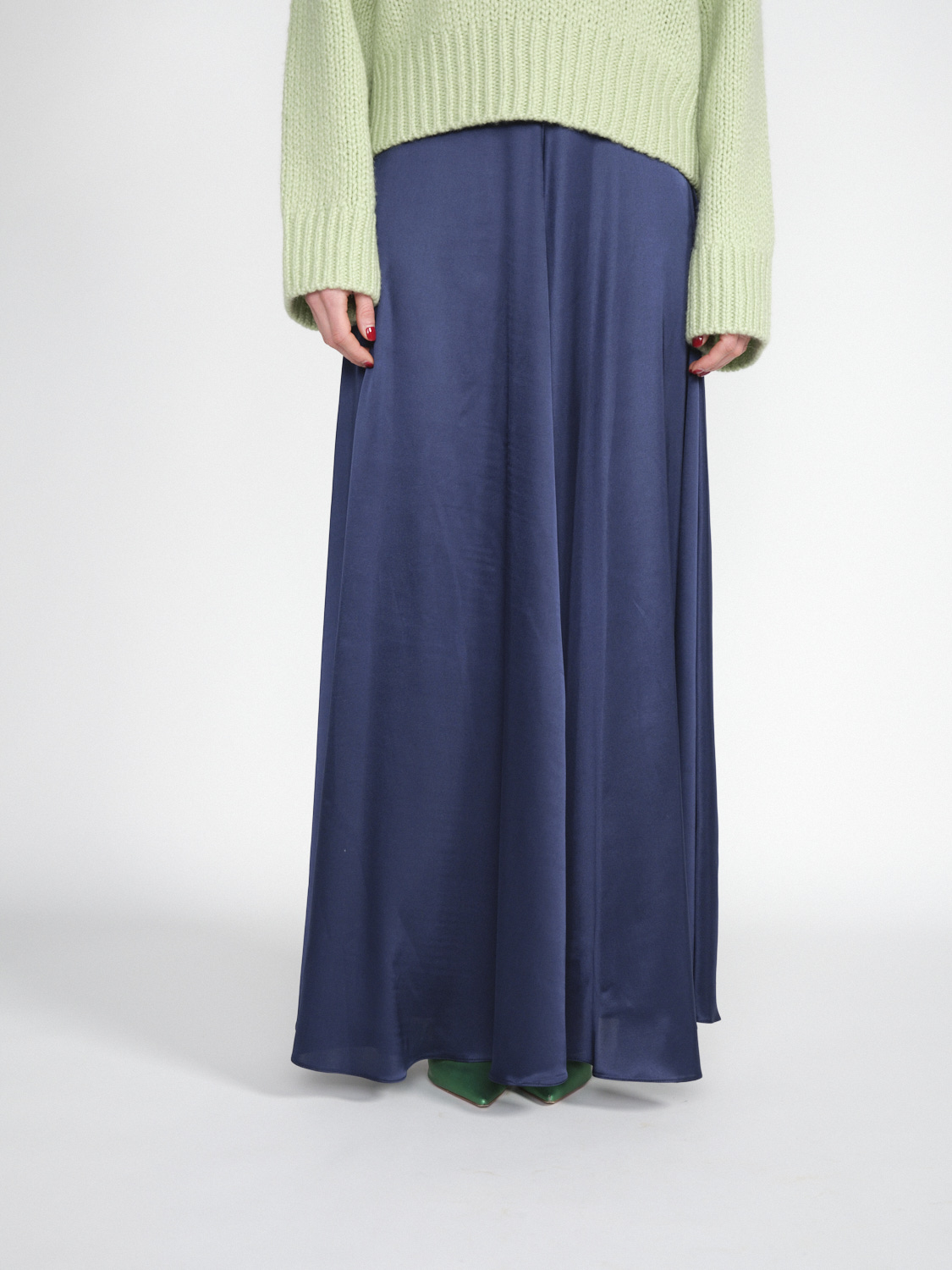 SIYU Lisos Seda - Stretchy maxi satin skirt  marine 38