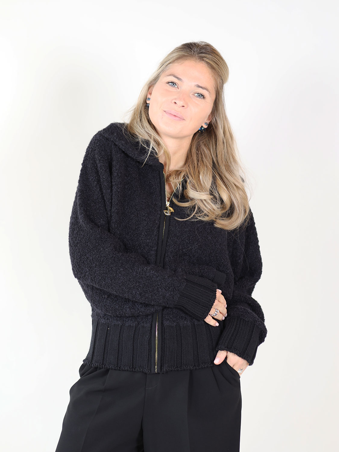 Patou Boucle Zipped – Jacket in bouclé look black XS