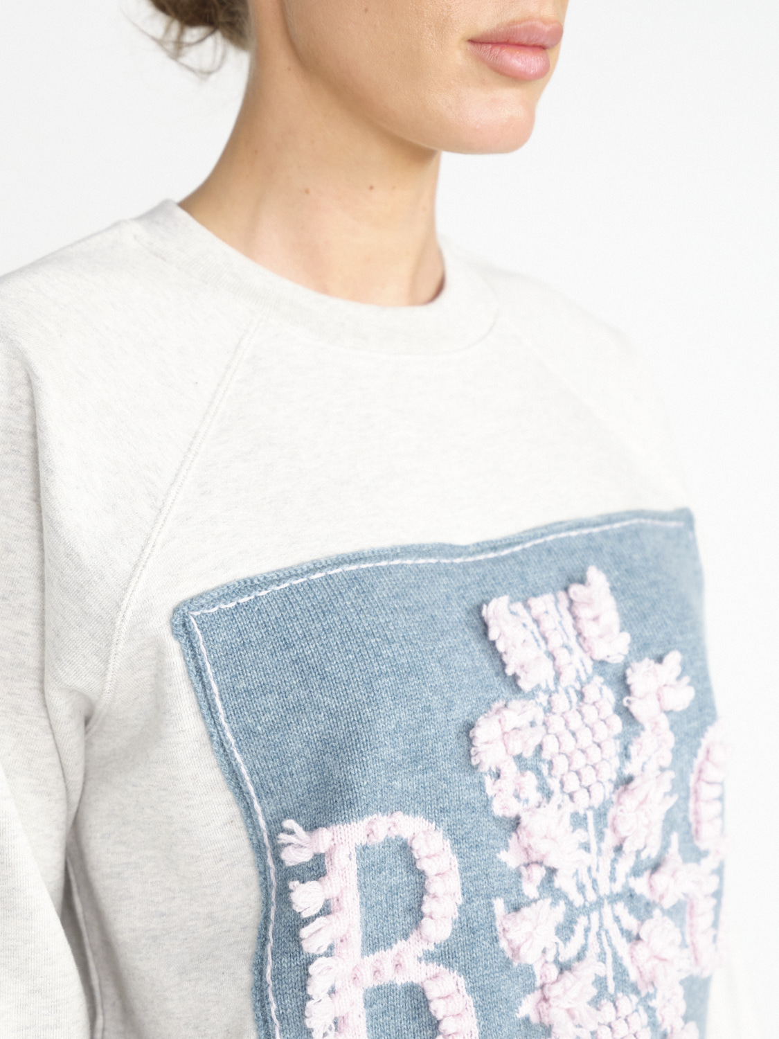 Barrie Thistle Logo Sweat - Cotton sweater with cashmere application  petrol S