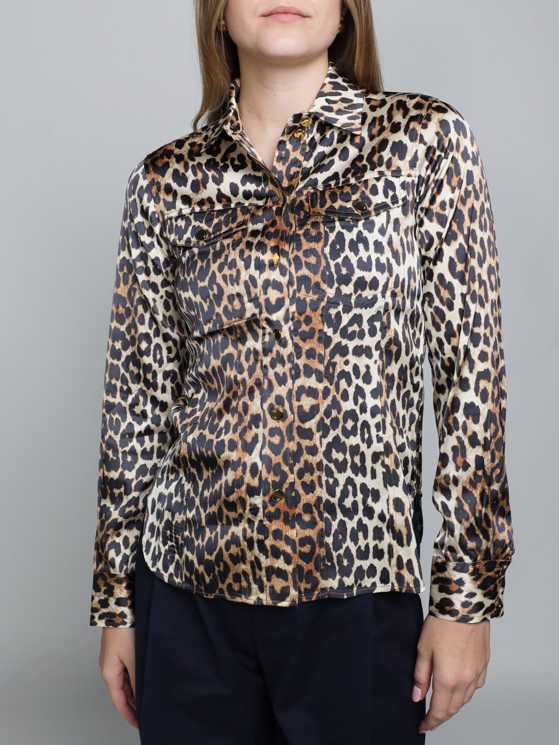 Ganni Printed satin – leopard blouse  36 mehrfarbig