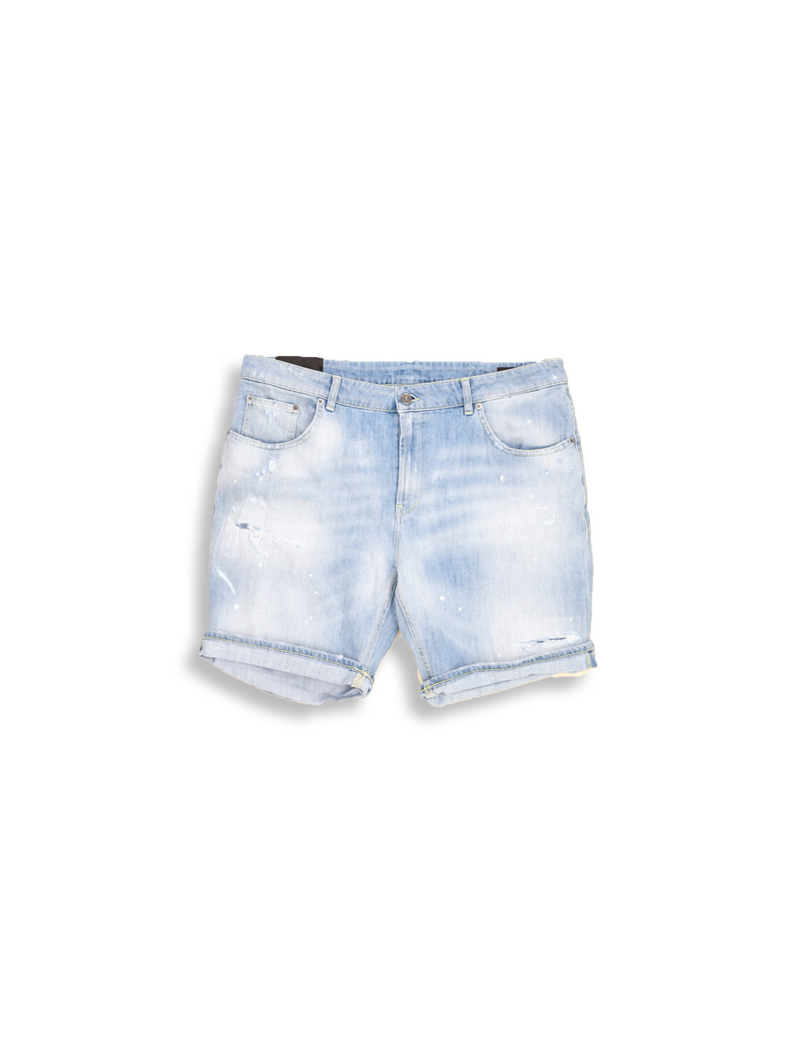 Destroyed denim shorts with a bright wash