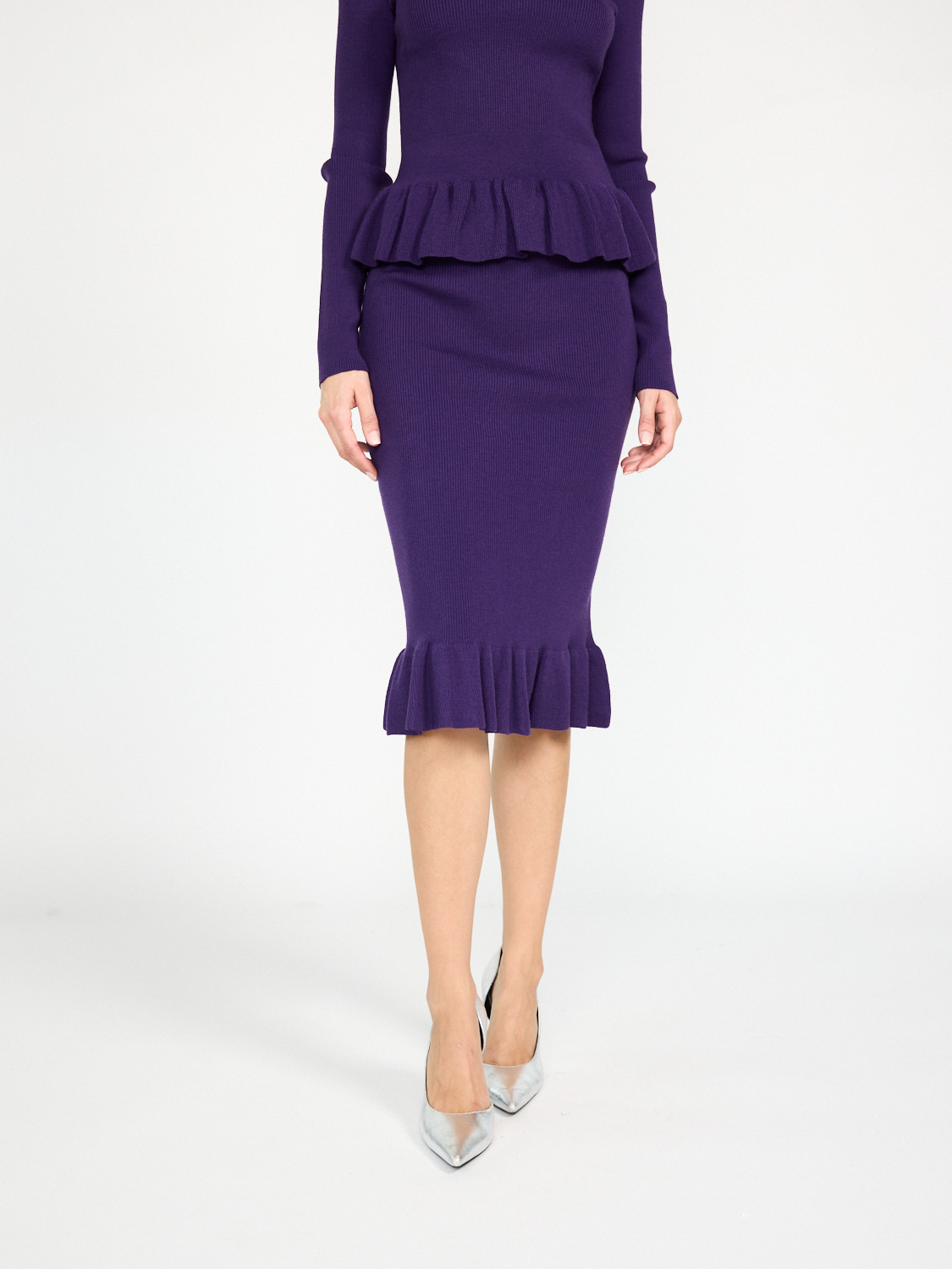 Nina Ricci Midirock mit gerüschtem Schößchen lila S Nina Ricci Midirock mit gerüschtem Schößchen lila S