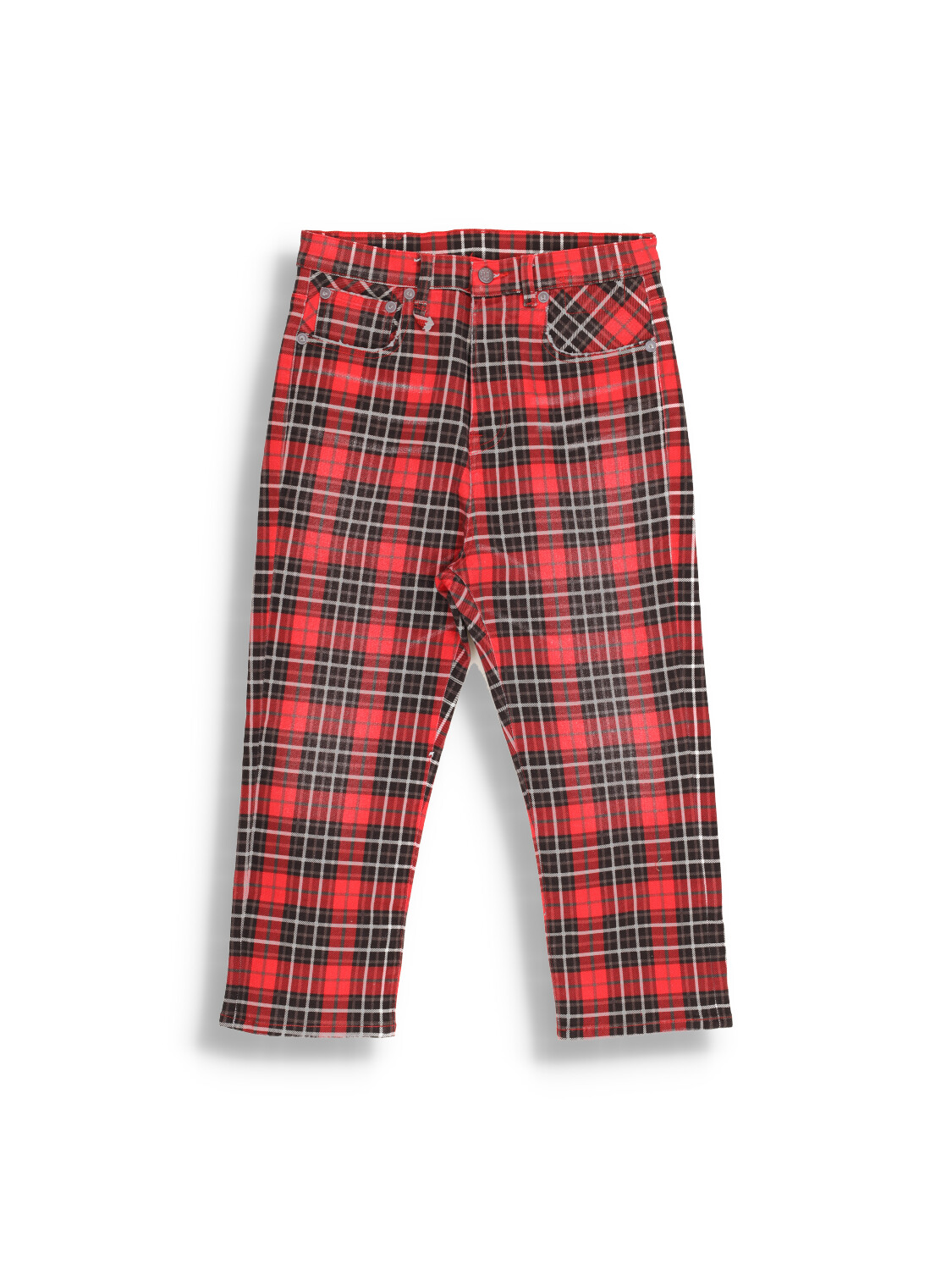 Tailored - Cropped length plaid cotton denim pants