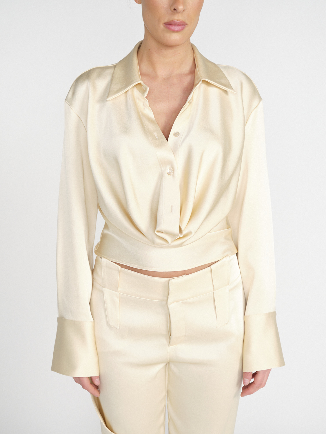 Blumarine Satin blouse with a wide neckline  beige 34