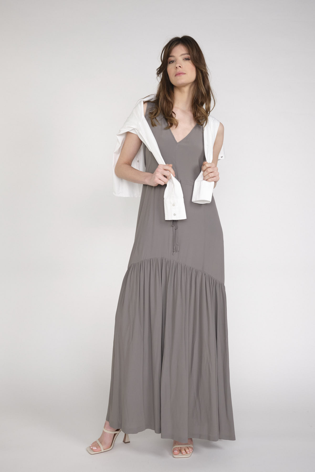 Semicouture Bodenlanges Kleid mit Taillenschnürung mit Seide grau 38