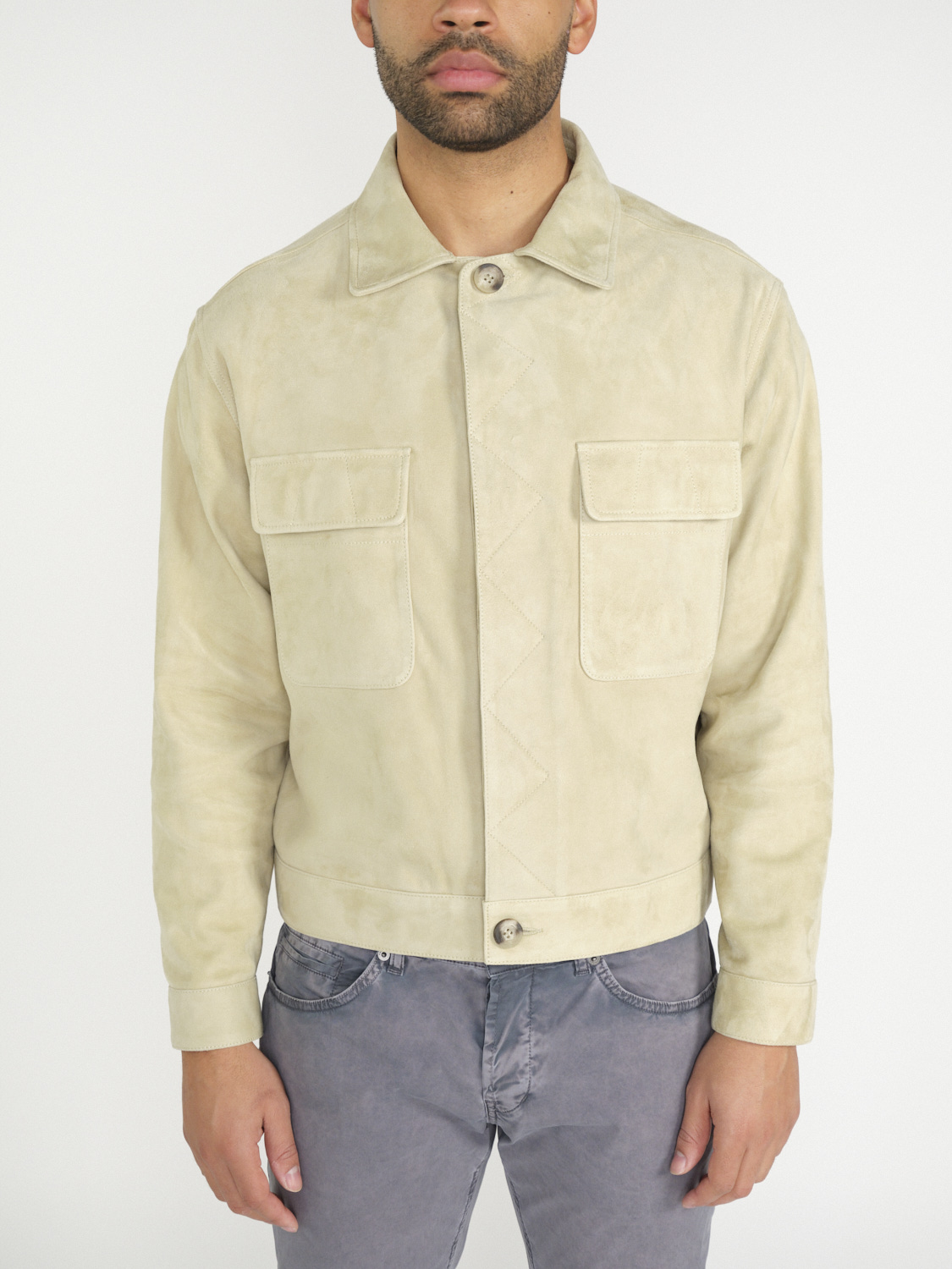 Arma Tusk Goat Suede – Kurze Velours-Lederjacke hellgrün 54