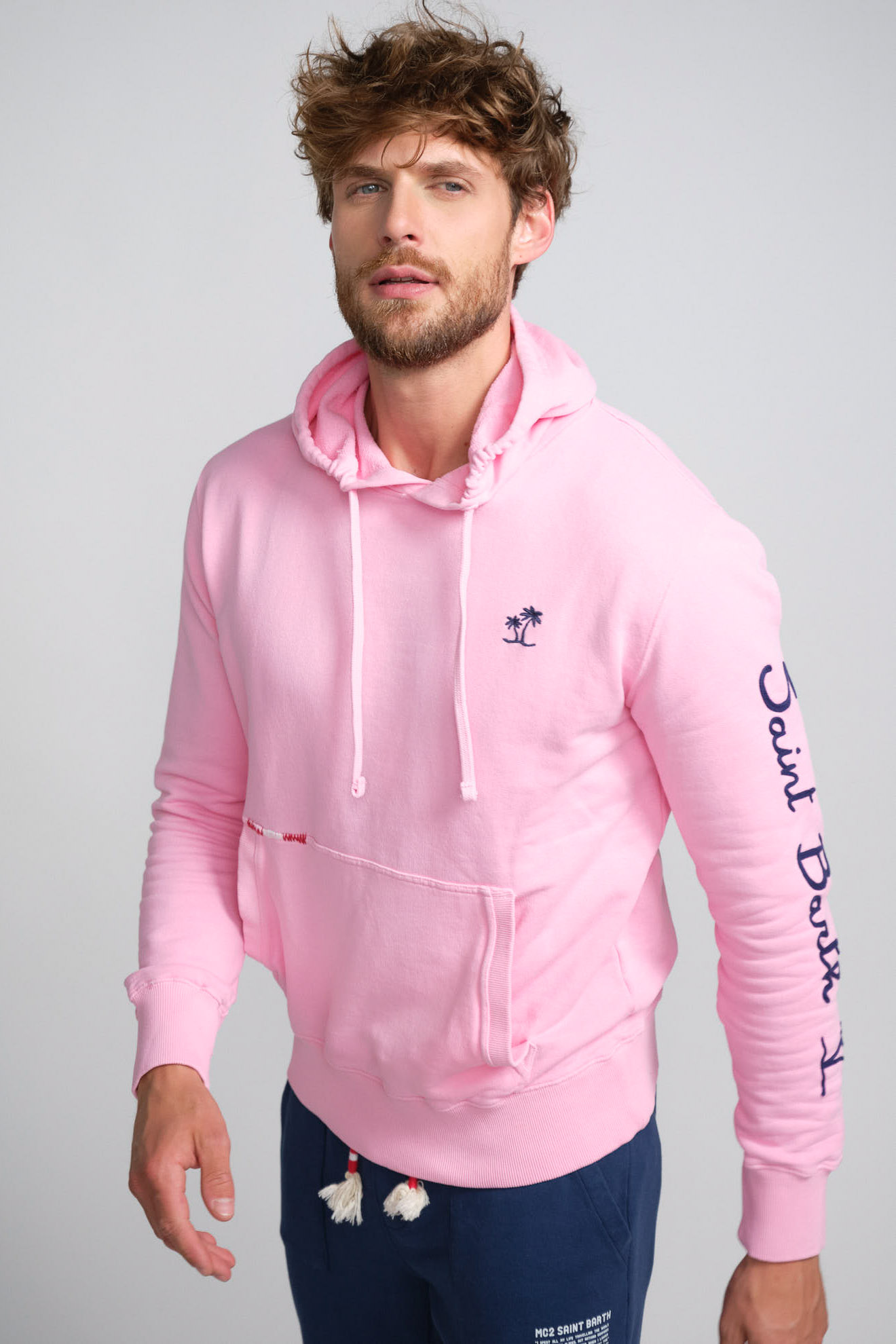 st.barth hoodie pink branded cotton model front