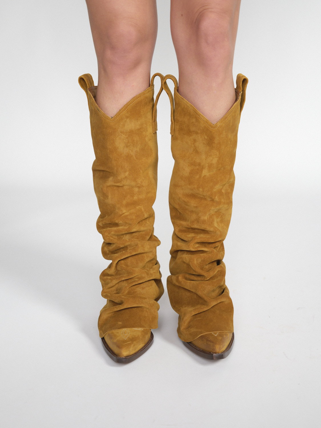 R13 Cowboy boots in suede boot top design  camel 41
