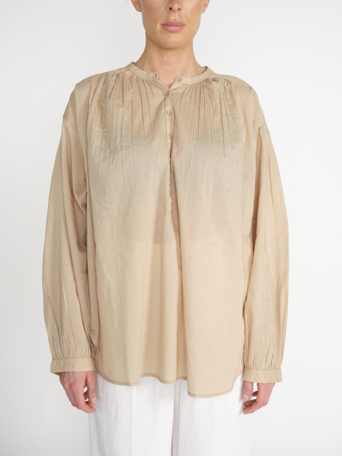Nili Lotan Neville cotton voile sweater blouse  beige S