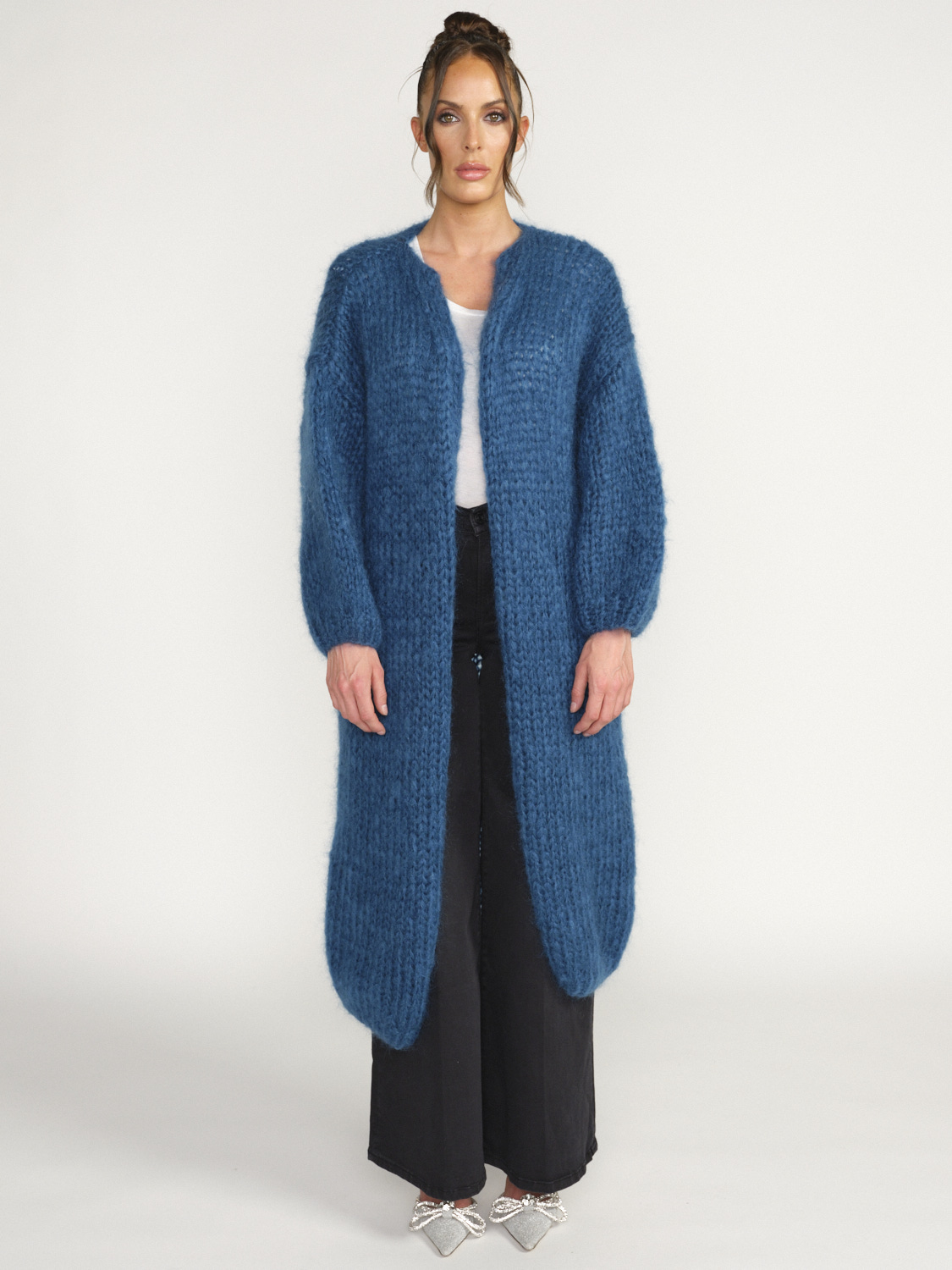 Maiami Mohair Big Coat - Cardigan with wide sleeves in mohair blue One Size