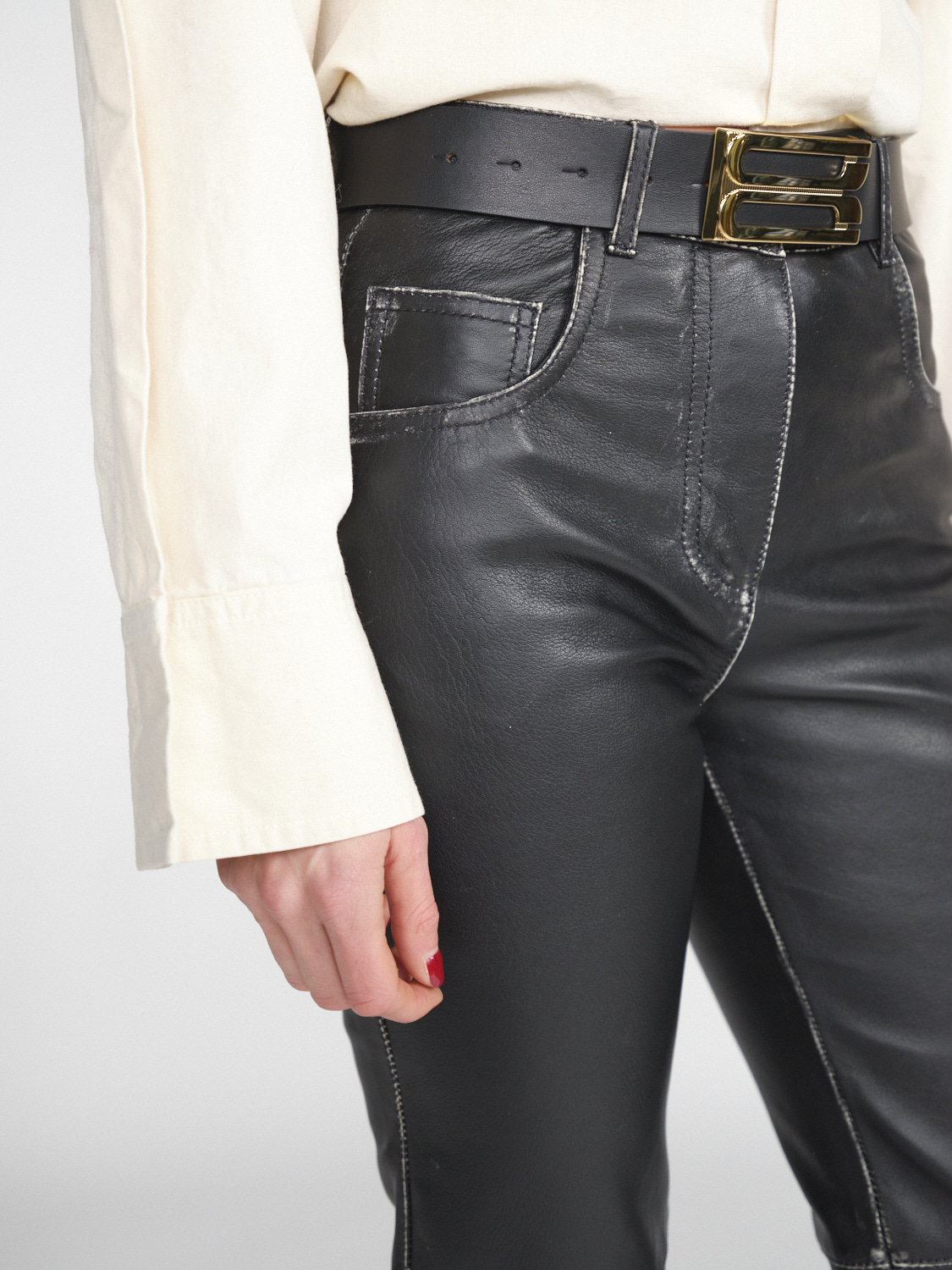 Victoria Beckham Jumbo Frame - Leather belt with gold-coloured buckle  black S