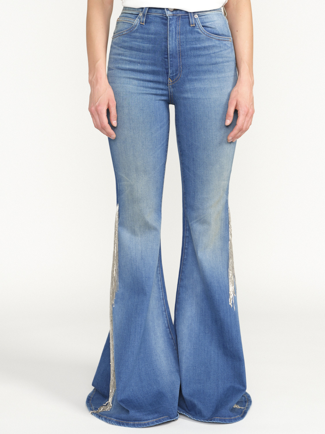 Cout De La Liberte Heidi - low-waist denim flare pants with glitter fringe details blue 25