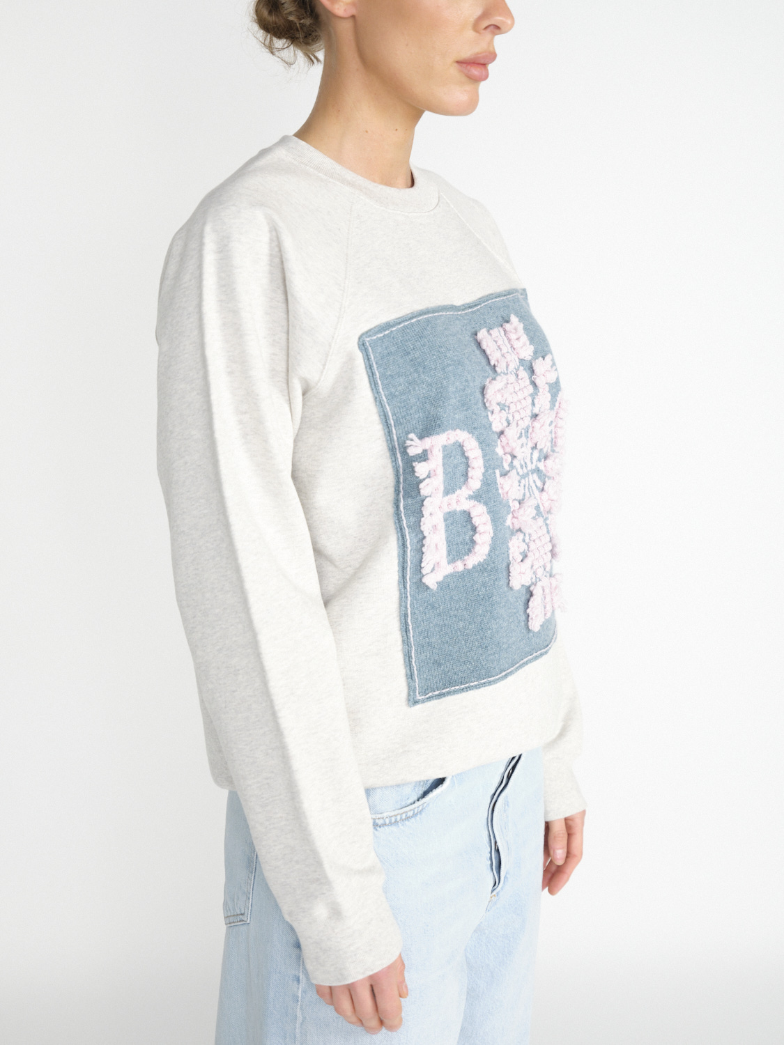 Barrie Thistle Logo Sweat - Cotton sweater with cashmere application  petrol S