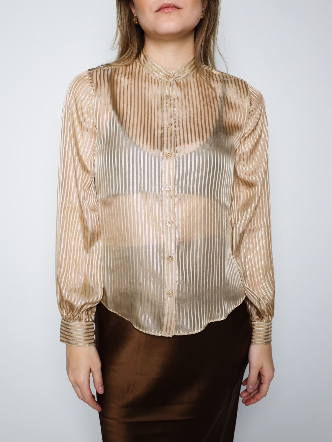Frame Collarless – Gestreifte Bluse mit Lurex beige XS