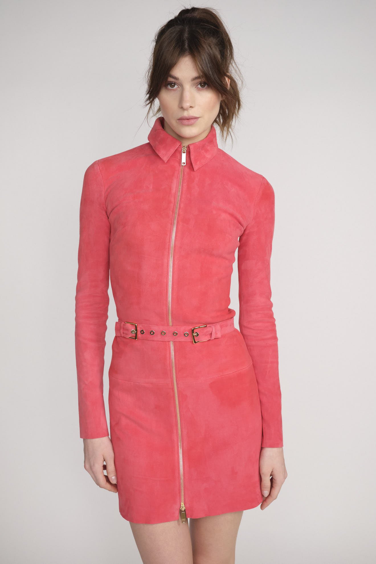 jitrois Agatha - Mini dress with waist belt in lamb leather orange 36