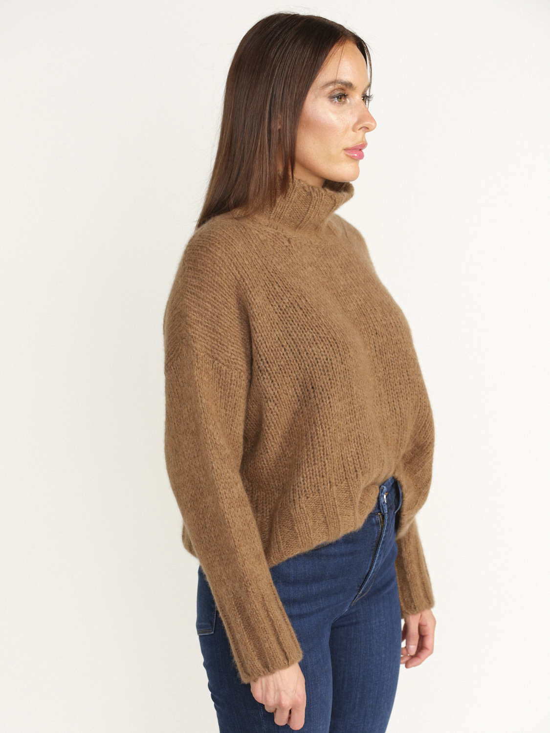 Saverio Palatella High Neck Fluffy – Pullover mit Stehkragen aus Cashmere braun M