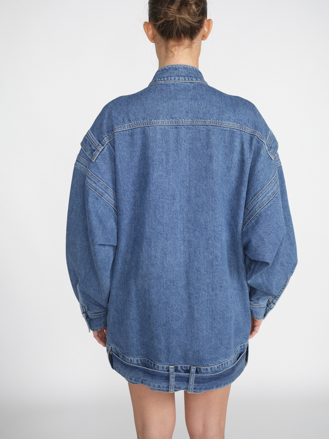 Frame The Mac - Giacca di jeans oversize con effetti a strati e cintura blu XS