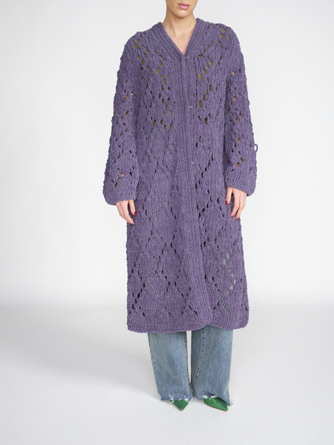 Iris von Arnim chenille cardigan with ajour pattern  lila XS/S