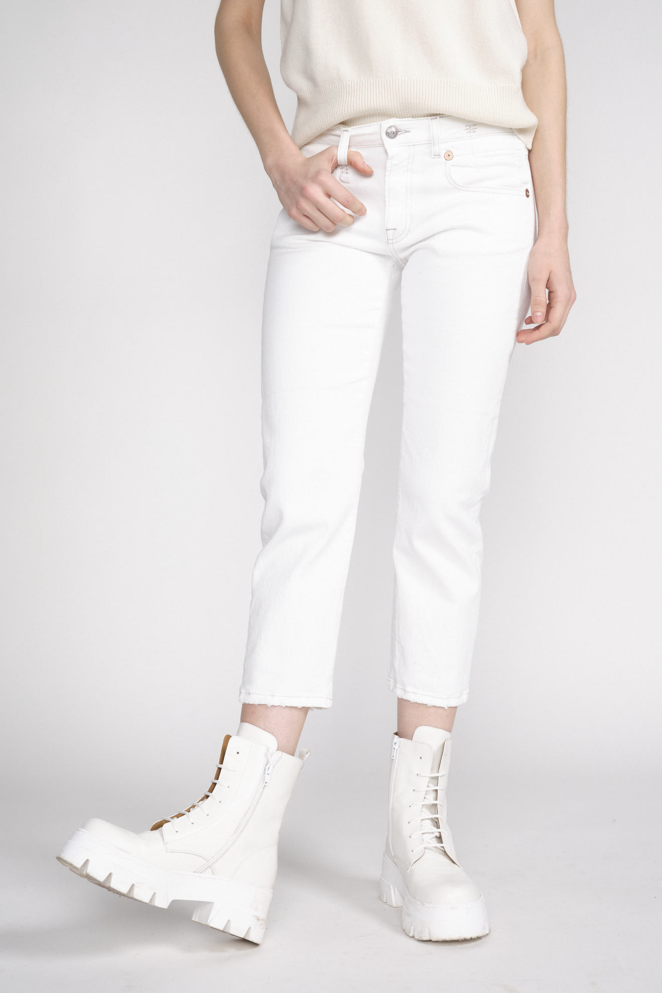 R13 Boy Straight - Jeans en coton à l'aspect usé weiß 29