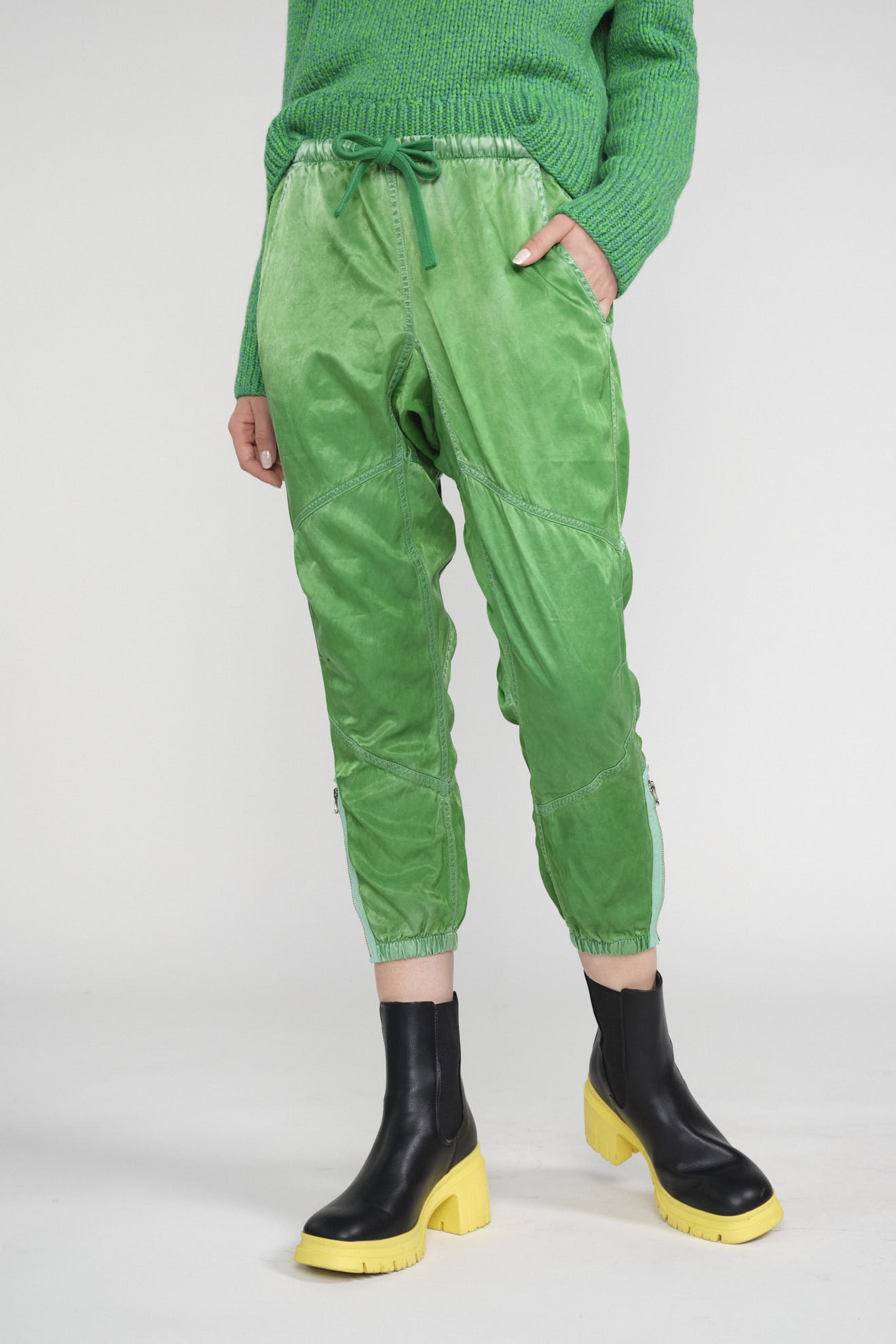free city pants green plain cotton