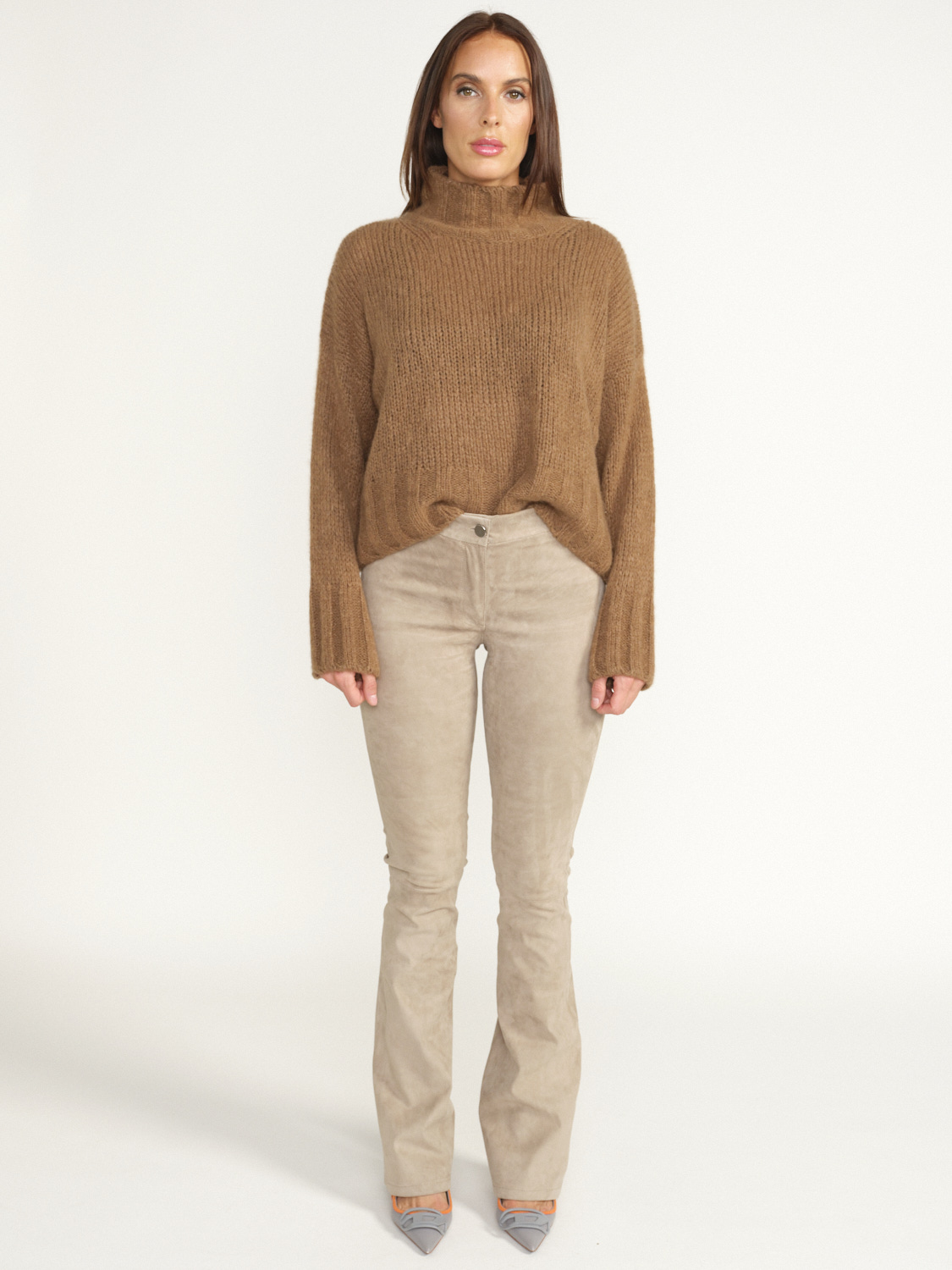 Arma Izzy - Pantalon avec ceinture élastique en cuir d'agneau beige 34