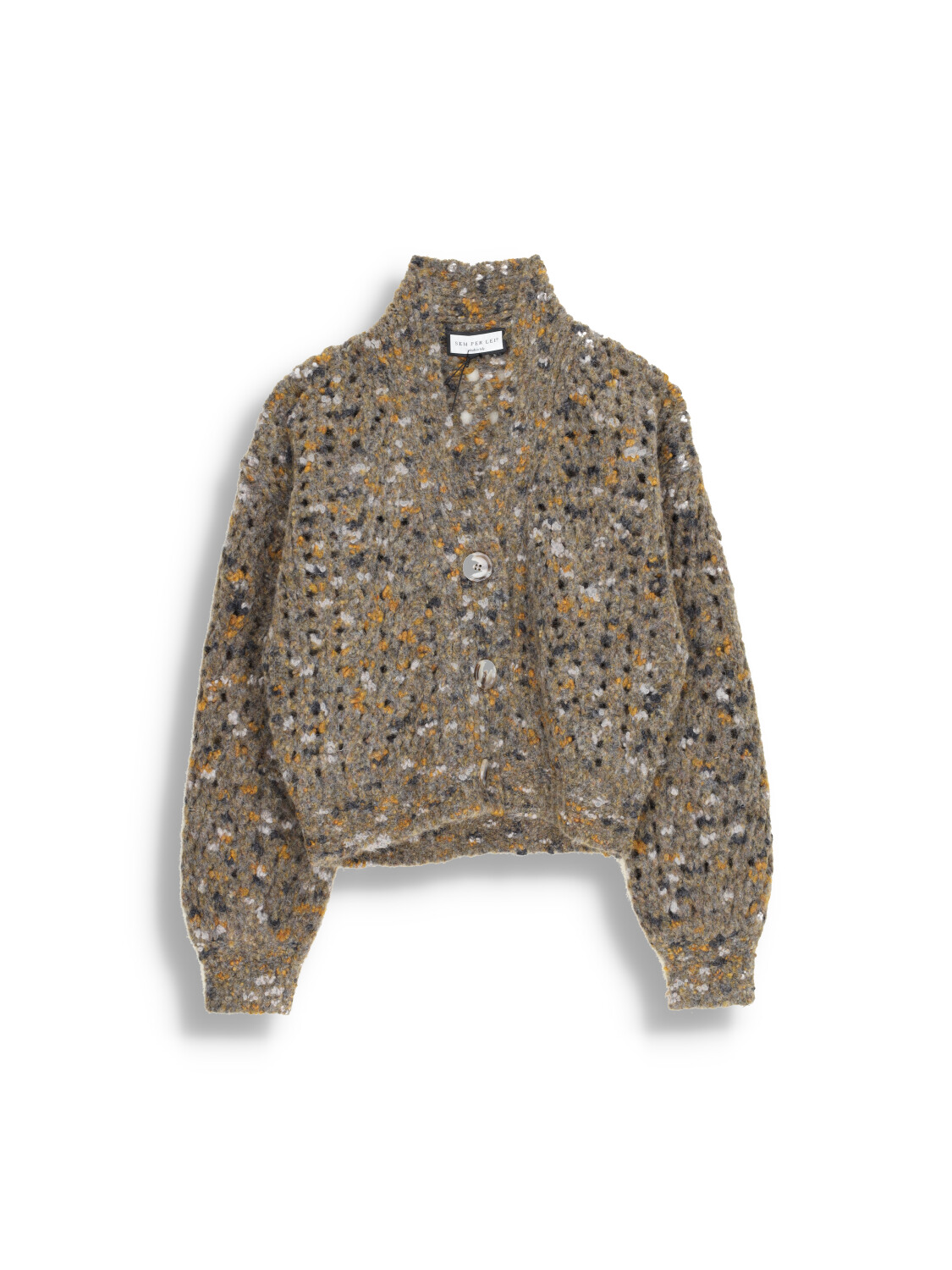 Chunky knit cardigan with dot design in alpaca and wool