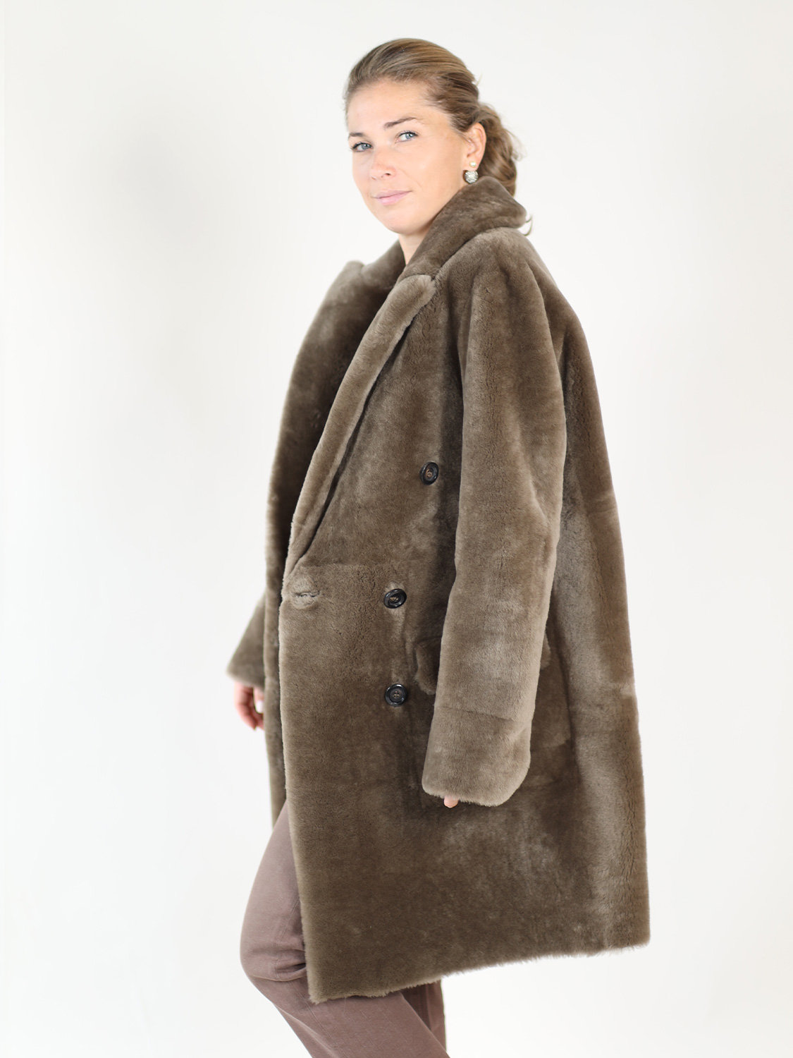 Blancha Light Astrakhan – Double-breasted fur coat 36 brown