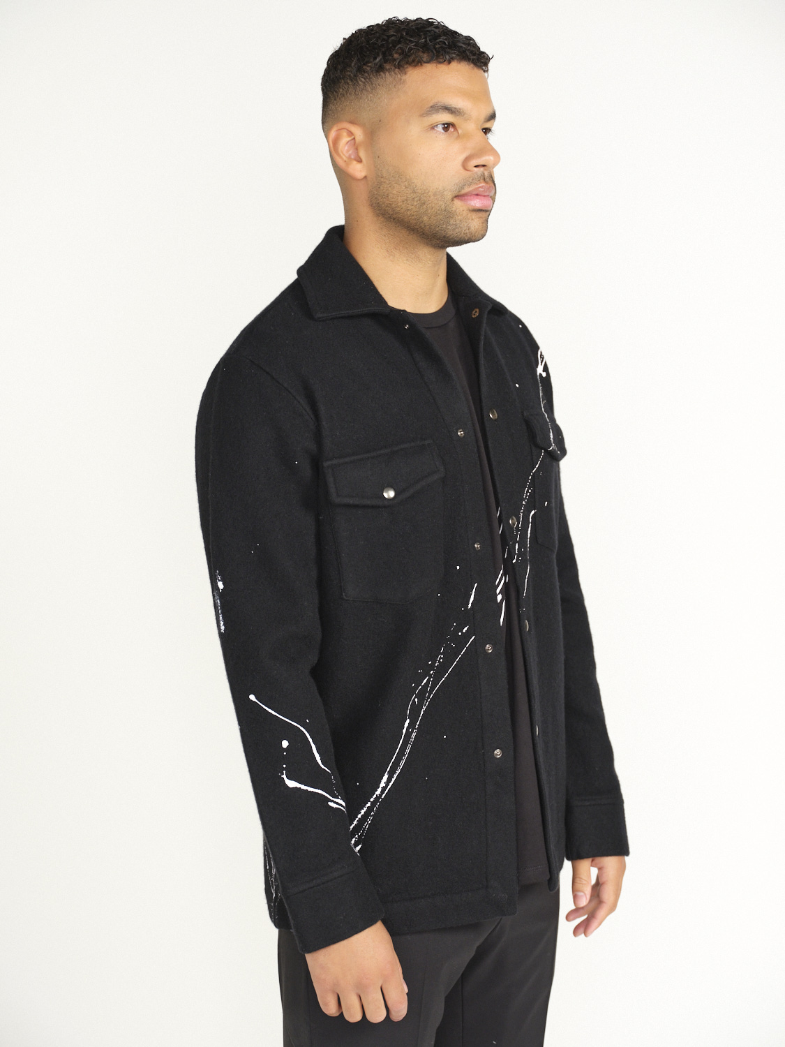 Avant Toi Jacket with pockets and print in merino wool black XL