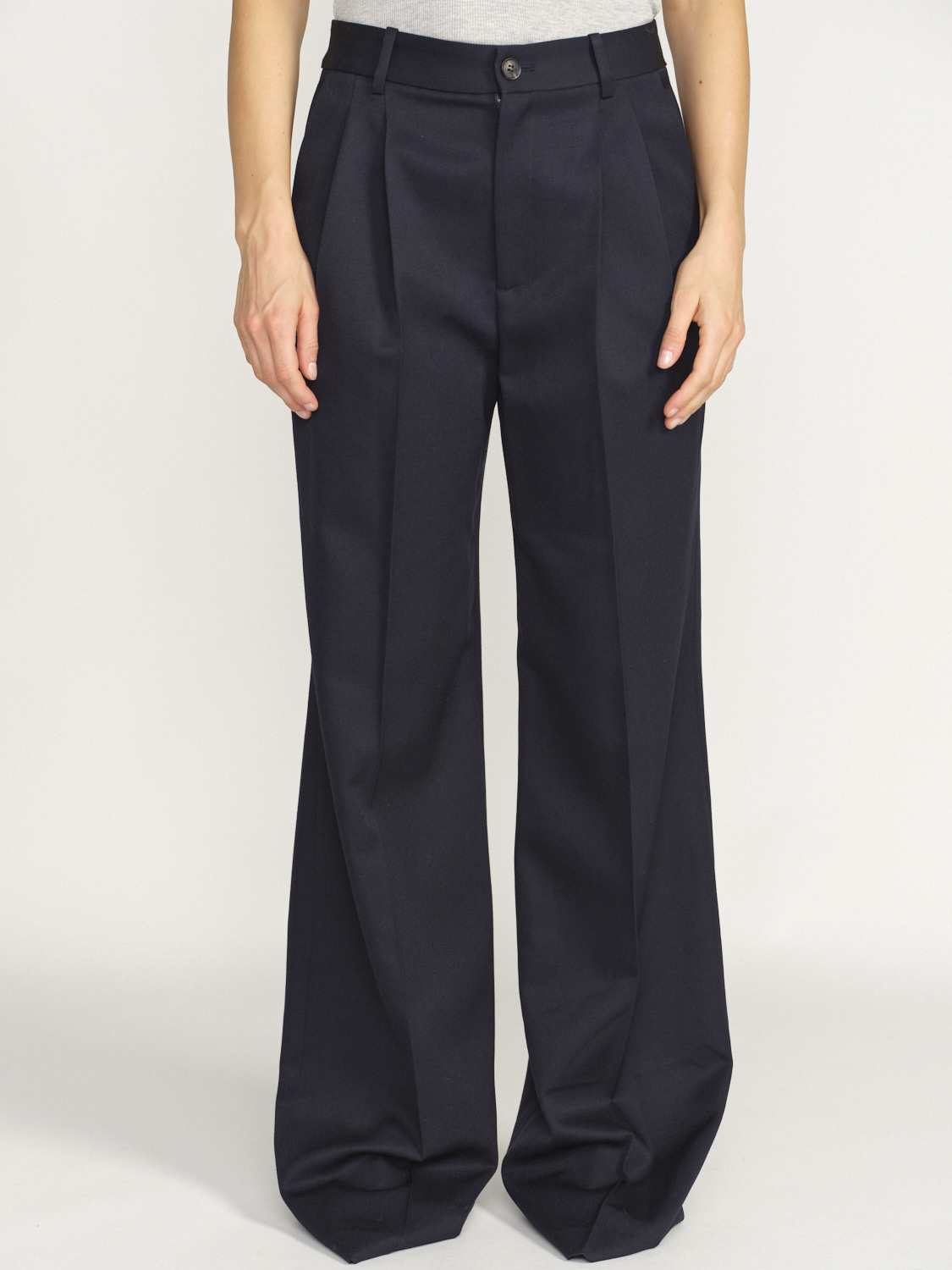 Nili Lotan Flavie - Pantalones de algodón con pliegue marina 34