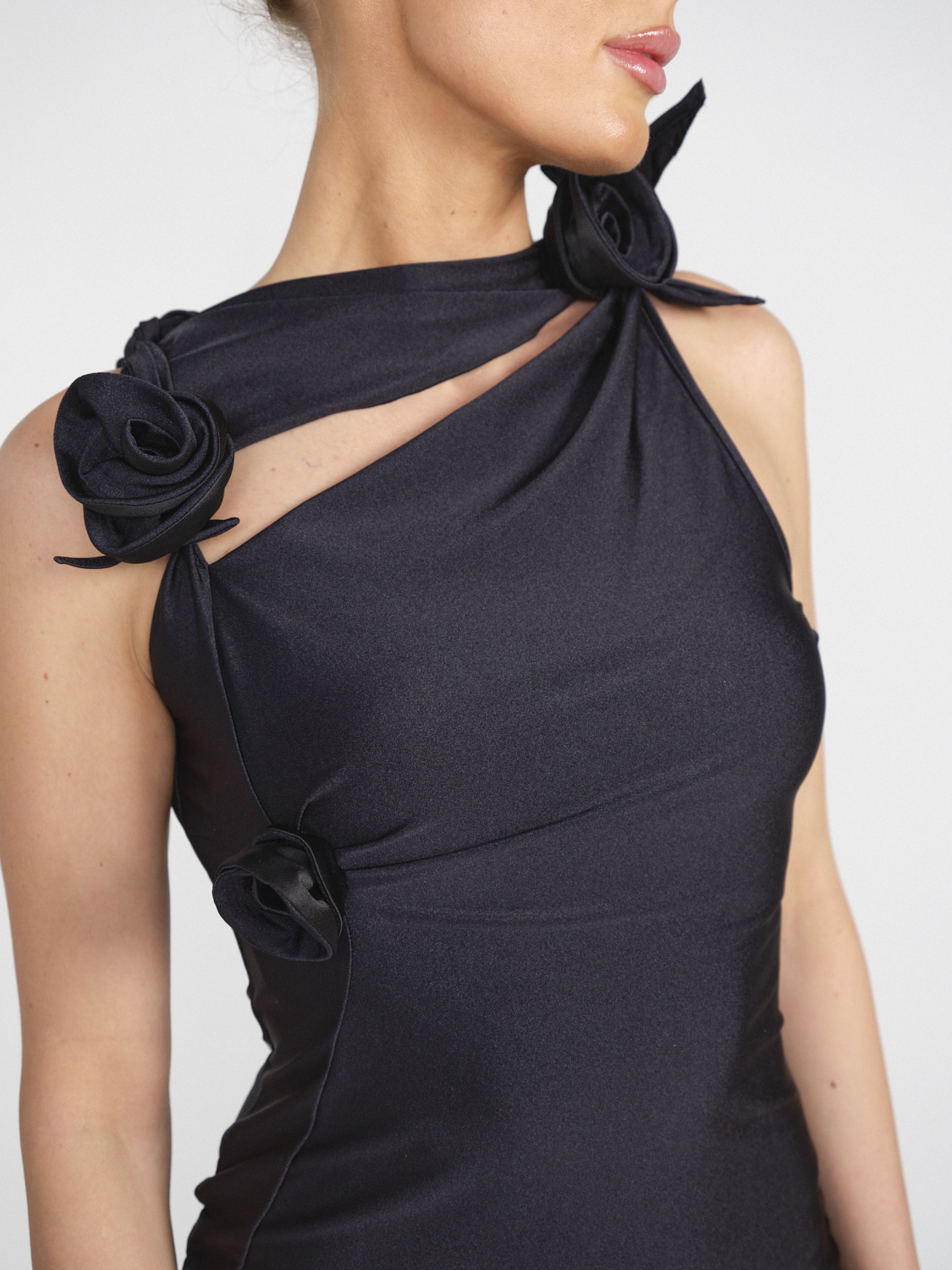 Coperni Maxi vestido de punto elástico con recorte y estampado de rosas  negro XS