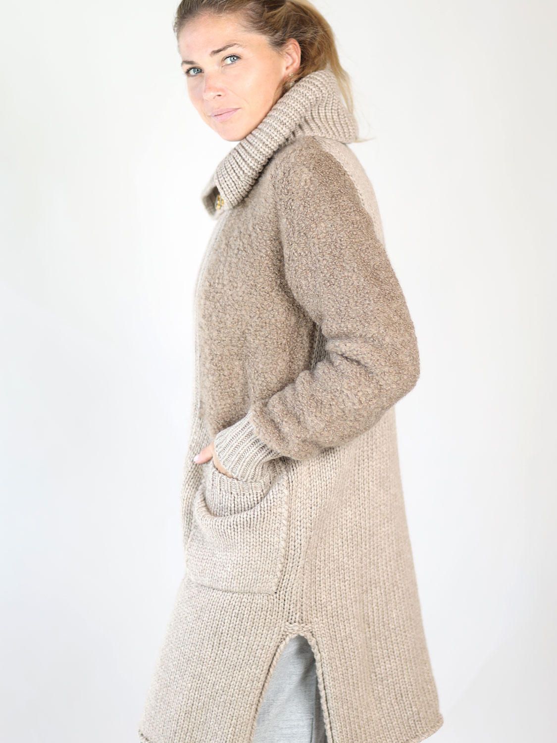 Antonia Zander Pina – long knitted coat taupe XXS Antonia Zander Pina – long knitted coat taupe XXS