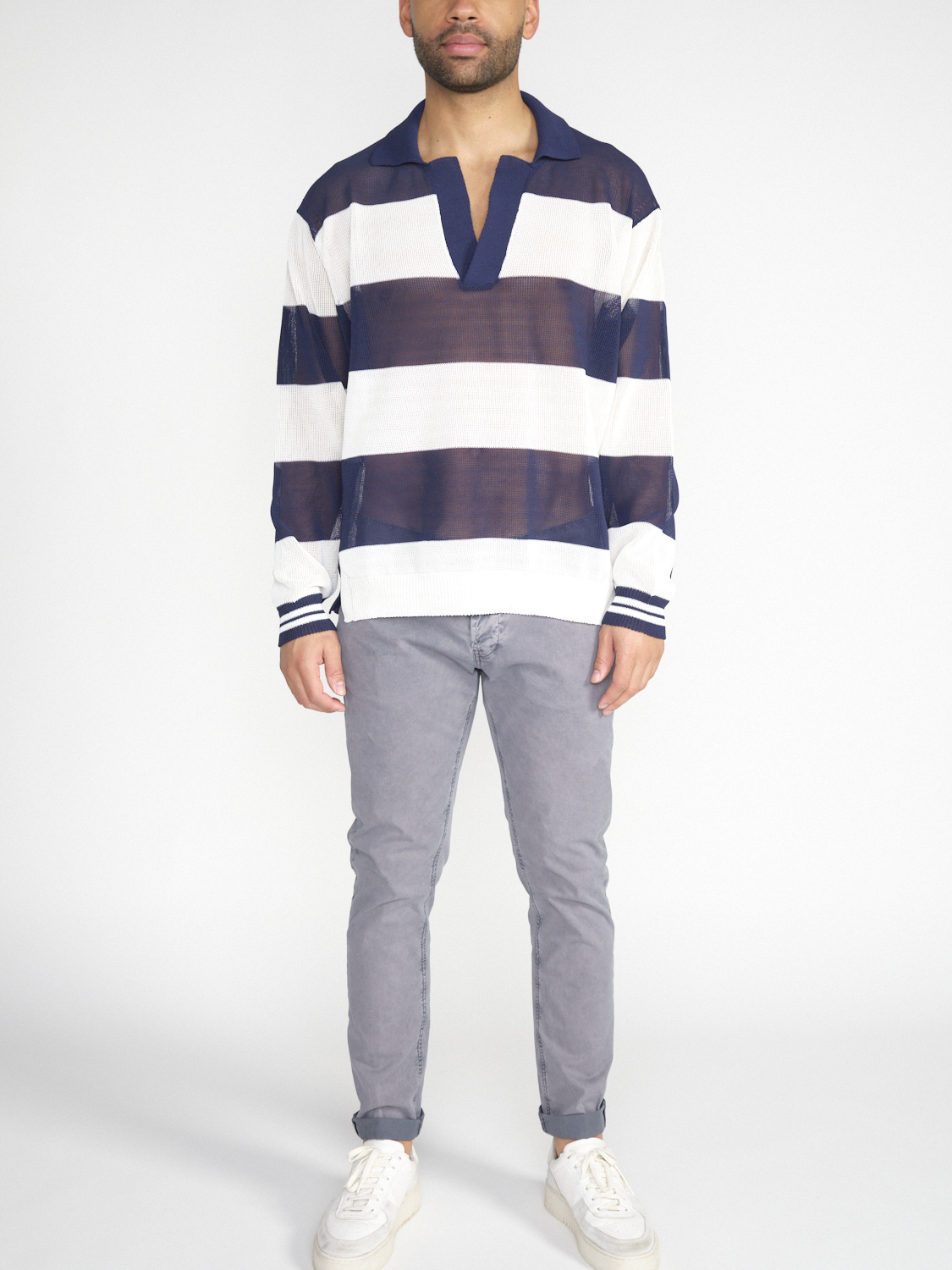 Roberto Collina Polo – Striped ajour knit sweater  marine 50