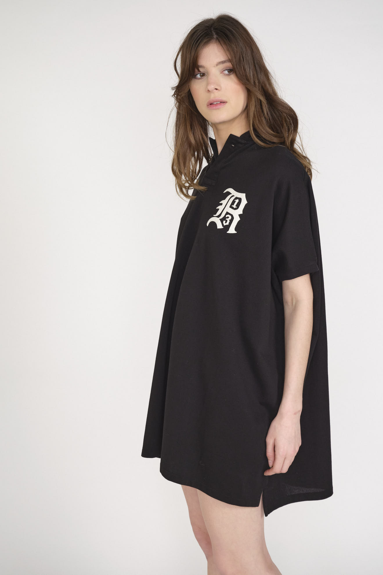R13 Logo Polo Shirt Dress - Vestido camiseta con logo estampado negro XS
