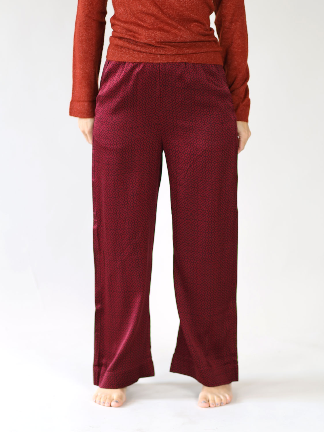 friendly hunting Weite Hose aus Seide  bordeaux XS