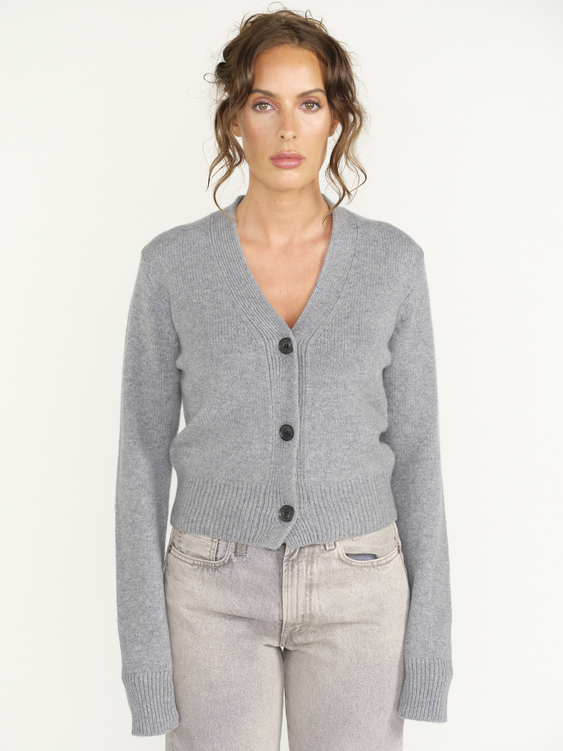 Nili Lotan Caldorf Sweater - Cardigan with button facing in cashmere grey S